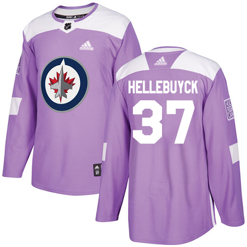Adidas Jets #37 Connor Hellebuyck Purple Authentic Fights Cancer Stitched NHL Jersey - Click Image to Close